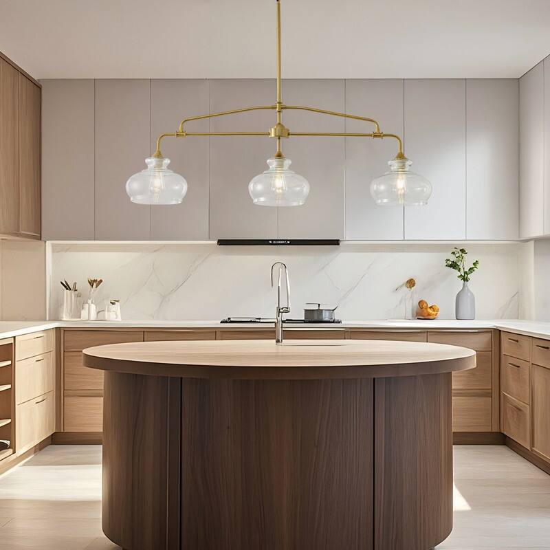 Modern Linear Chandelier Gold Chandeliers Kitchen Island Lighting with Clear Glass Shade - 3 / 4 / 5 Lights