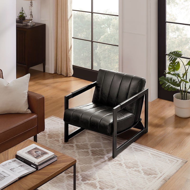Art Leon Genuine Leather Lounge Accent Arm Chair
