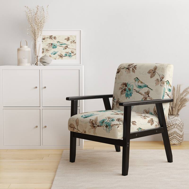 Designart "Beige Bird Wings" Upholstered Cottage Accent Chair - Arm Chair