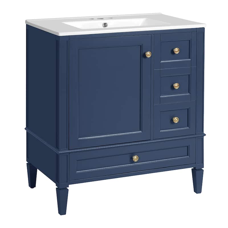 30-Inch Bathroom Vanity with Ceramic Sink - Blue