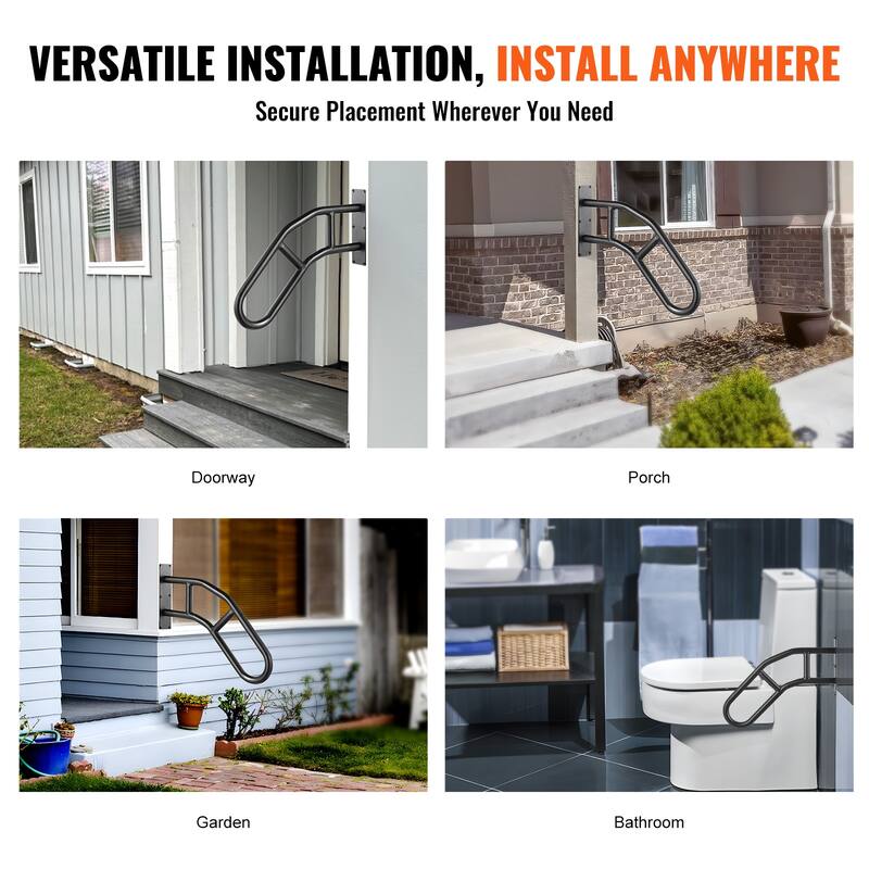 Handrails for Outdoor Steps, Wall Mount Safety Railings for 1-3 Steps, Stair Handrail with Matte Black Finished,for Garden,Yard