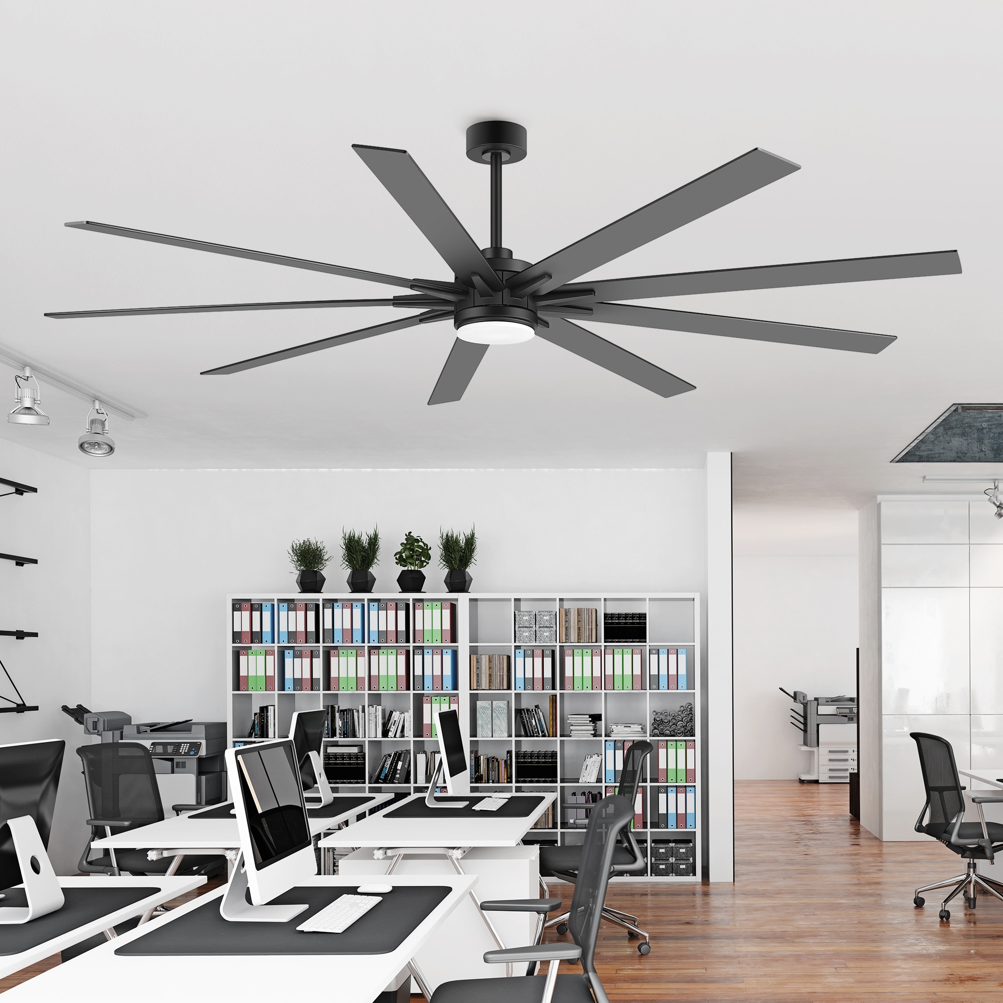 84" Large Black Minimalism Ceiling Fan with Light, DC Motor, Remote Control, 9 Dual-Finish Reversible Blades (Black/Wood Grain)