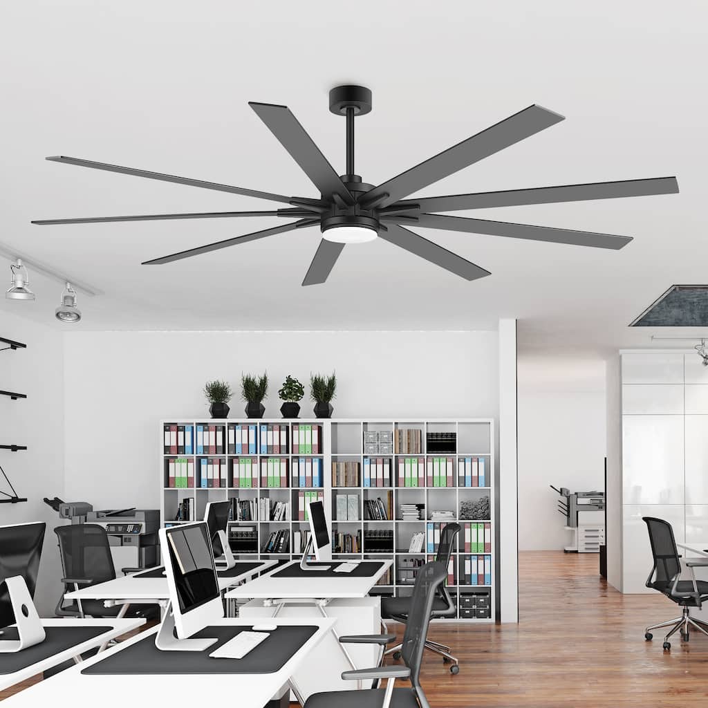 84" Large Black Minimalism Ceiling Fan with Light, DC Motor, Remote Control, 9 Dual-Finish Reversible Blades (Black/Wood Grain)