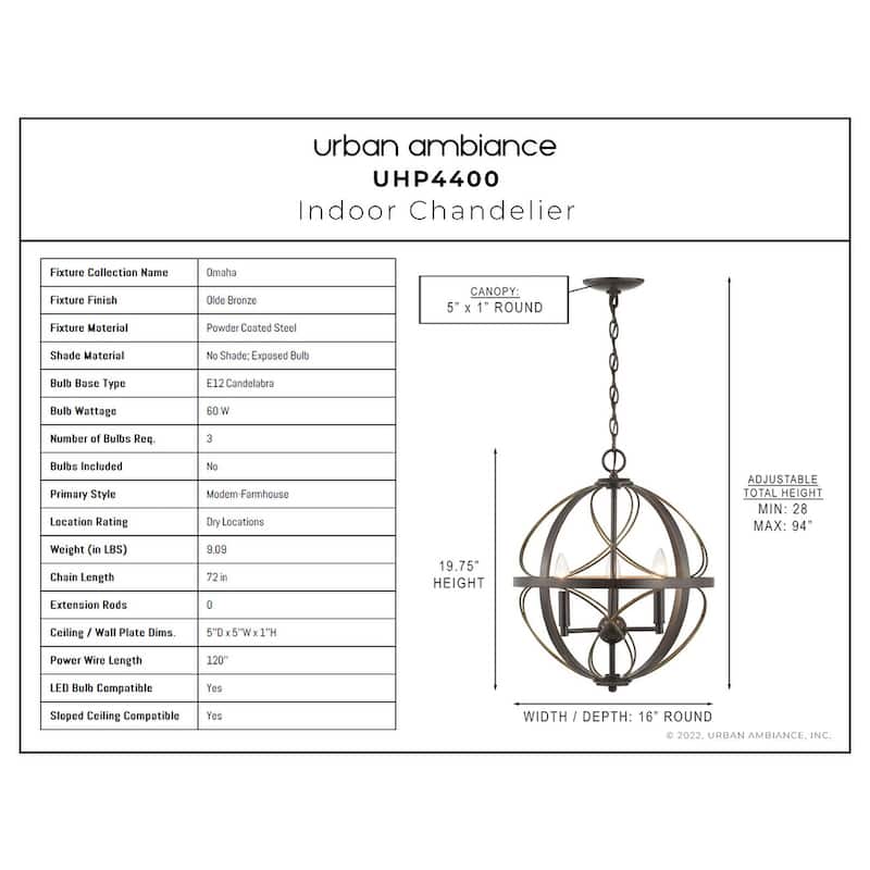 Luxury Farmhouse Chandelier, 19.75"H x 16"W, with Transitional Style, Olde Bronze, BWP4400 by Urban Ambiance - 16