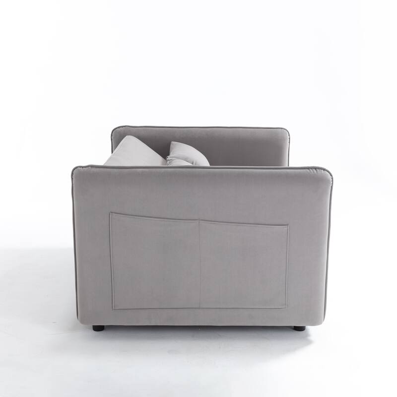55" Velvet Convertible 3-in-1 Sleeper Sofa Bed with Reclining Backrest, Side Pockets, and 2 Pillows