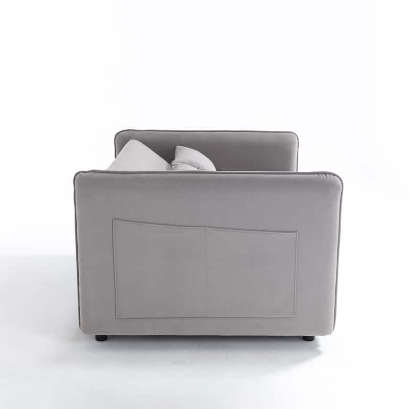 Small Convertible Sofa Bed, 55" Velvet Loveseat Couch with Pull-Out Bed, Pillows, Adjustable Backrest & Side Pockets