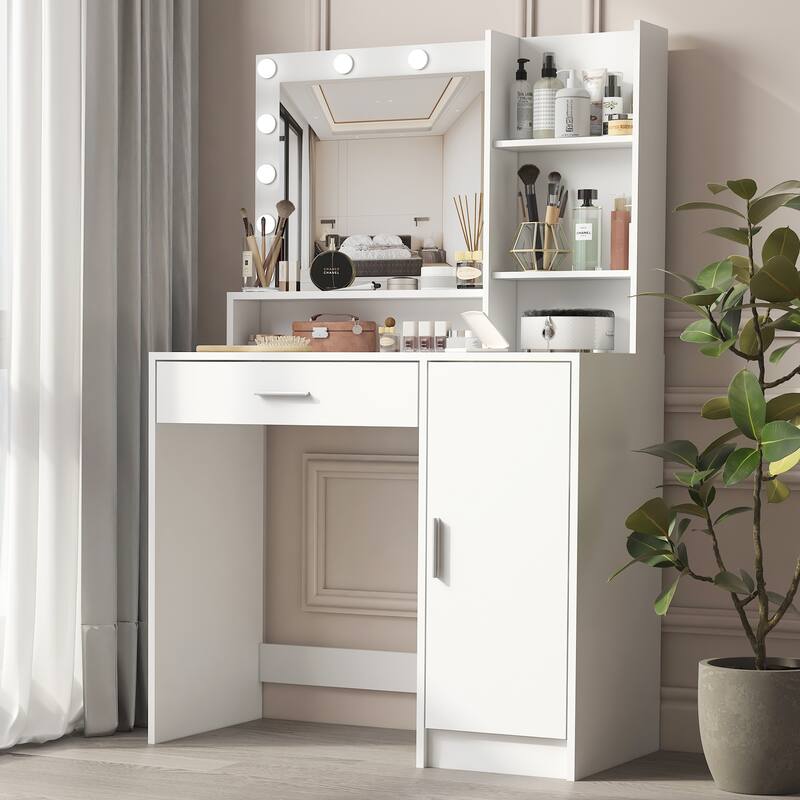 Vanity Desk with Spacious Large Drawer & Mirror with 3 Adjustable Lighting Modes