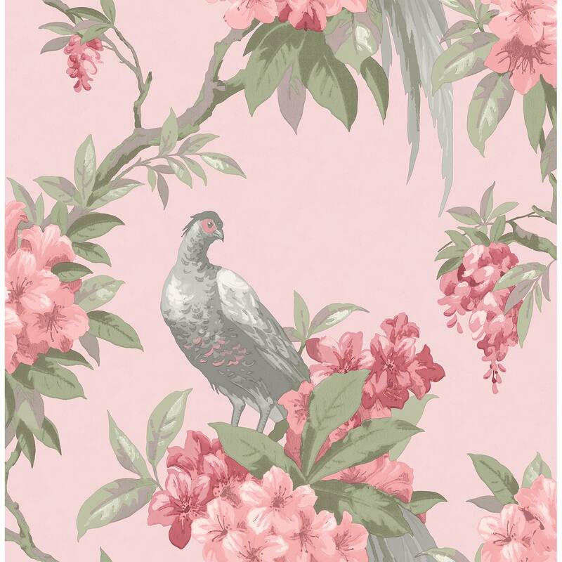 Brewster Golden Pheasant Pink Floral Wallpaper
