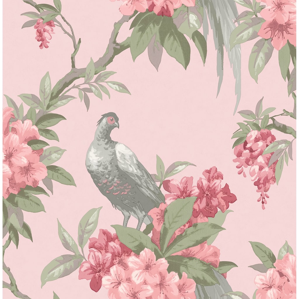 Brewster Golden Pheasant Pink Floral Wallpaper