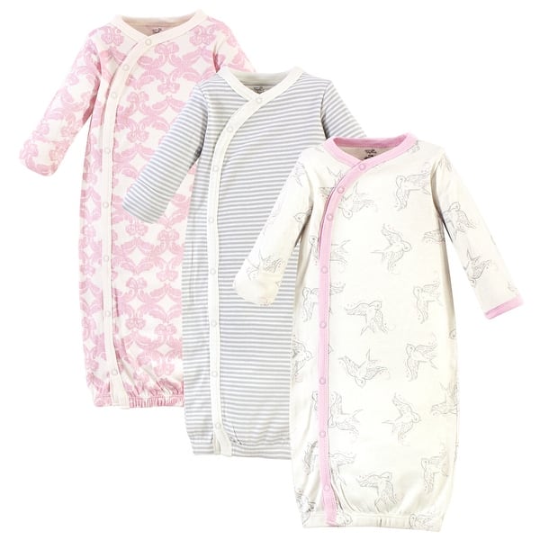 slide 1 of 1, Touched by Nature Baby Girl Organic Cotton Side-Closure Snap Long-Sleeve Gowns 3pk, Bird 0-6 Months - Bird