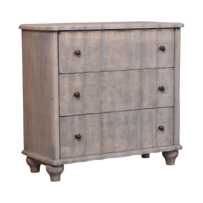 Artisan Furniture Solid Wood Curved Leg Chest, Grey, 3-Drawers