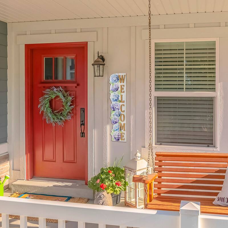 Glitzhome 42"H Solid Wood WELCOME Porch Sign with Bee Outdoor Decor