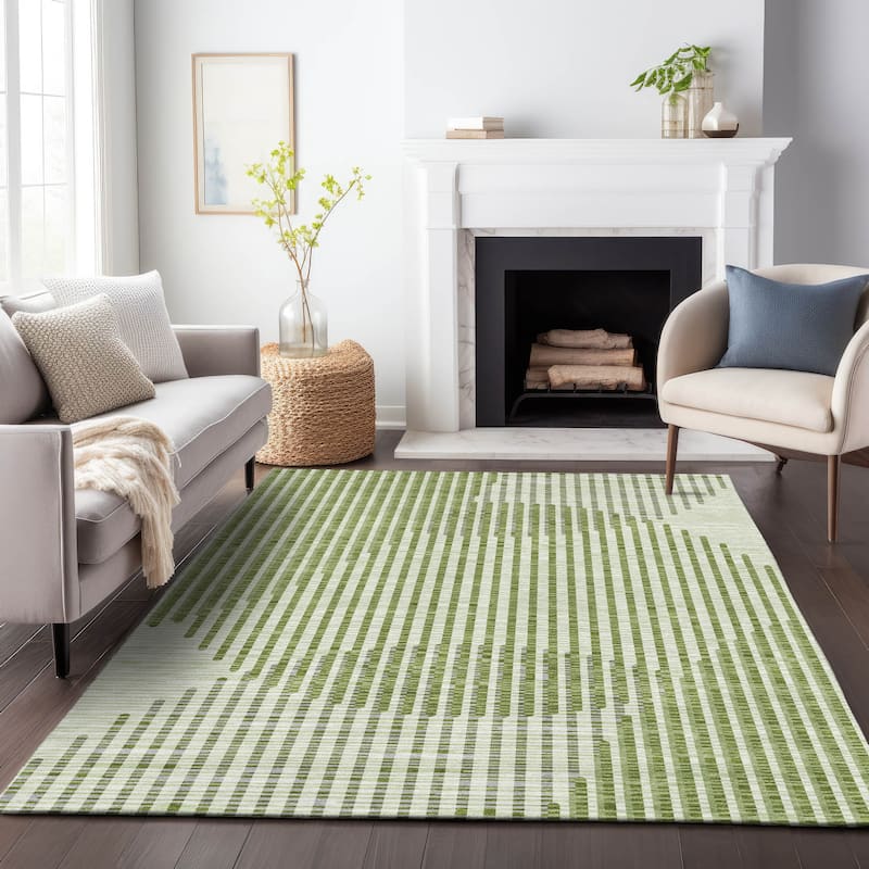 Machine Washable Indoor/ Outdoor Abstract Stripe Chantille Rug