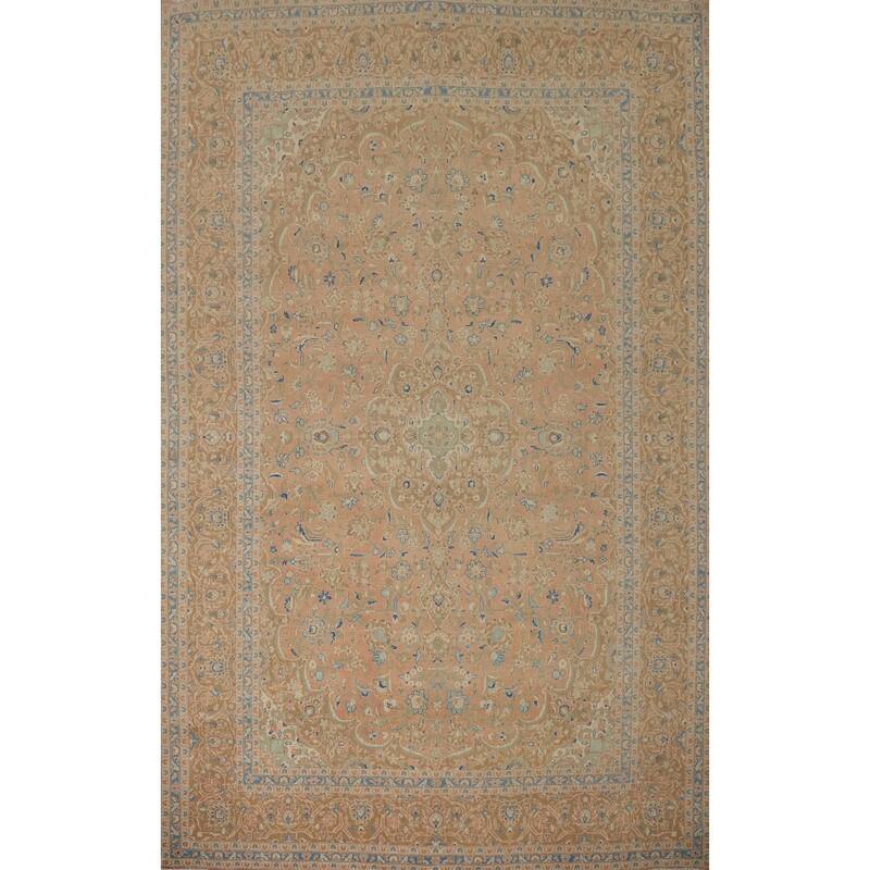Hand Knotted Oriental 100% Wool Carpet Traditional Floral Oranges & Rust Kashan Area Rug - 13' 10'' X 9' 9''
