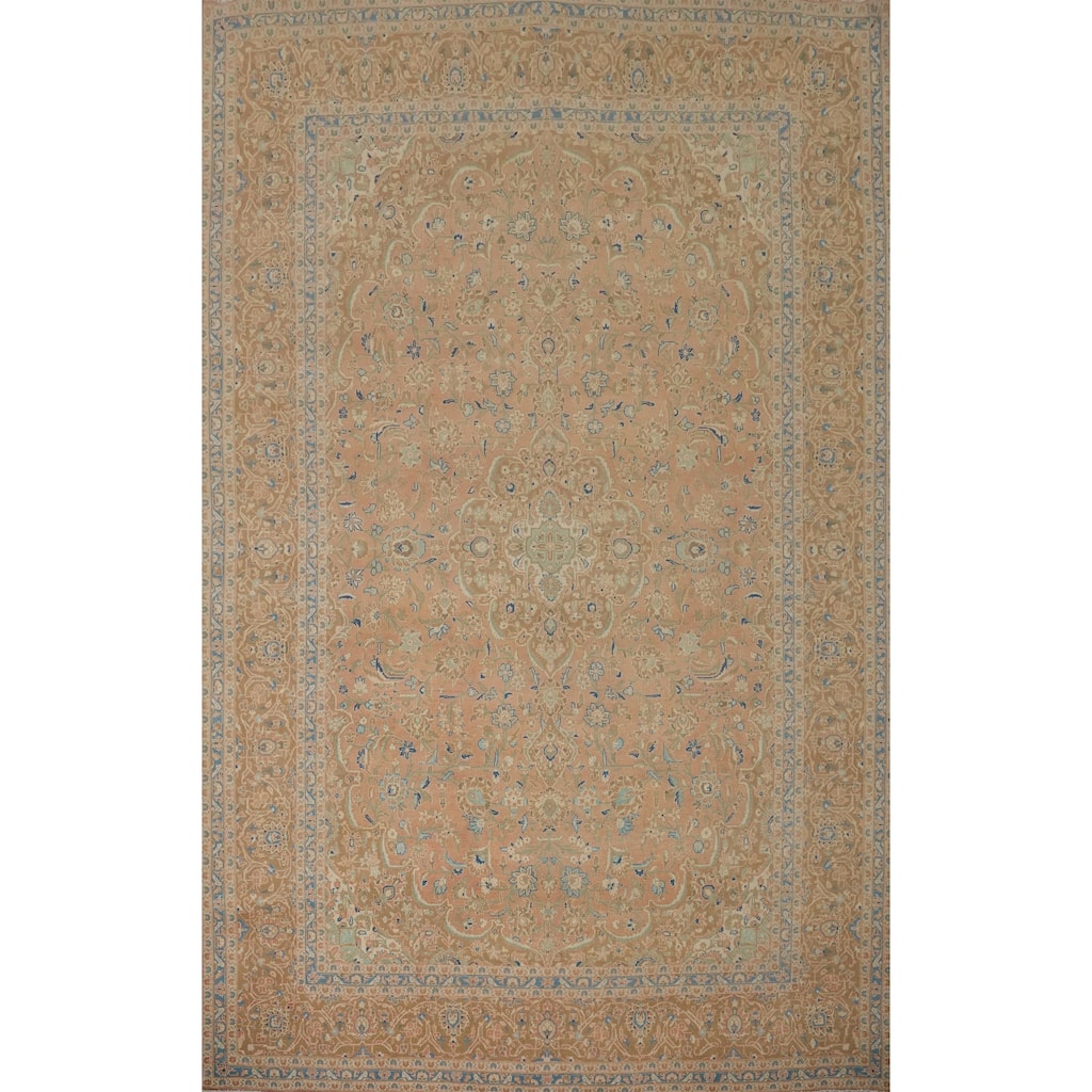 Hand Knotted Oriental 100% Wool Carpet Traditional Floral Oranges & Rust Kashan Area Rug - 13' 10'' X 9' 9''