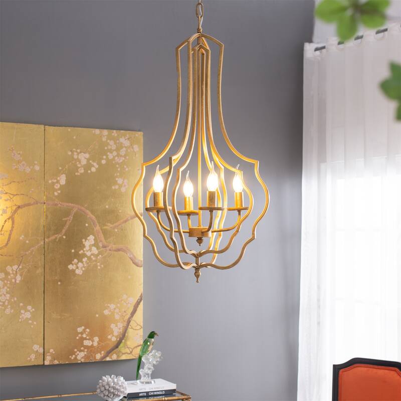 4-Light Metal Chandelier with Adjustable Chain - Gold