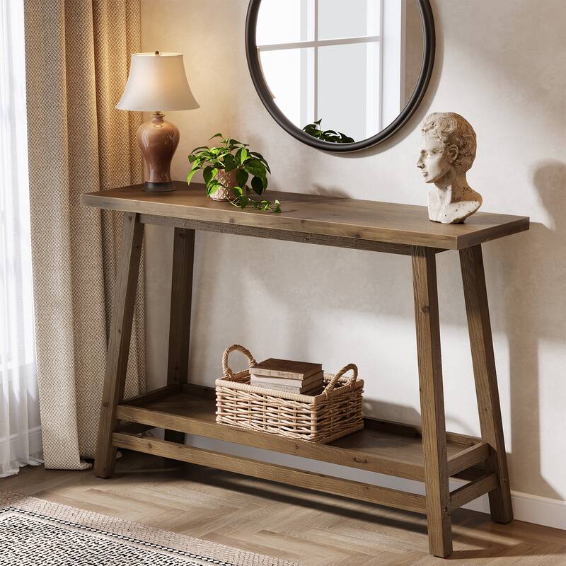 Solid Wood Console Table, 2-Shelf Entryway Table with Storage, Behind Couch Sofa Table Hallway Foyer Accent Table