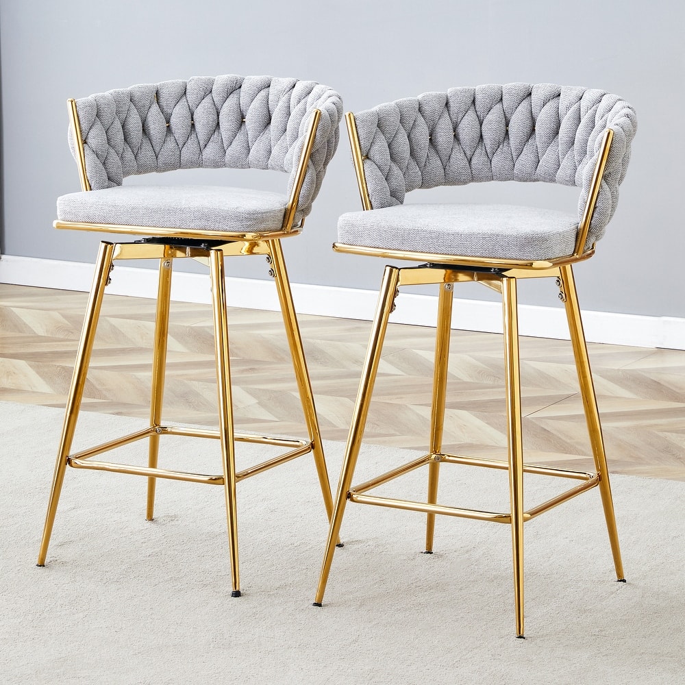 Modern Swivel Bar Stool with Adjustable Foot Pad and Non-Slip Foot Ring, Counter Height Dining Chairs Set of 2
