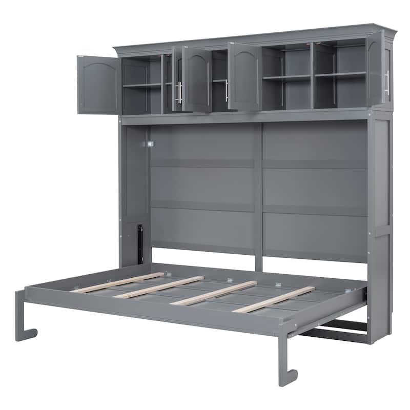 Storage Murphy Bed with Top Cabinets, Flip Horizontal