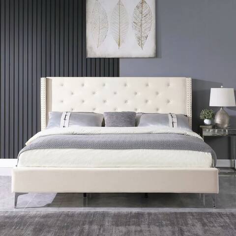 King-sized Velvet Platform Bed Frame