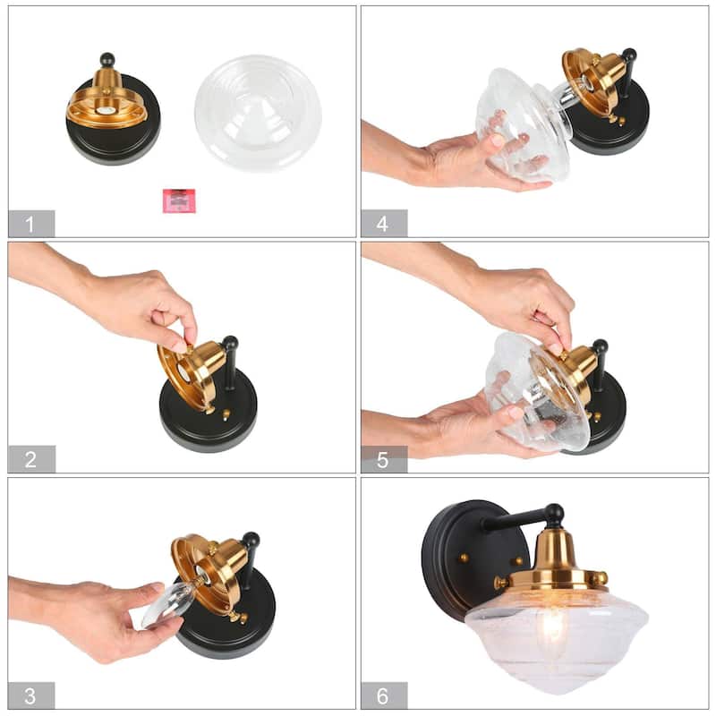 1/2/4-Light Modern Black Gold Bathroom Vanity Light Schoolhouse Glass Wall Sconce