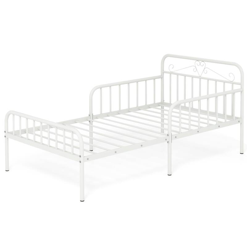 14 Metal Slats Twin Size Bed Frame with Headboard and Safety Side Guardrails