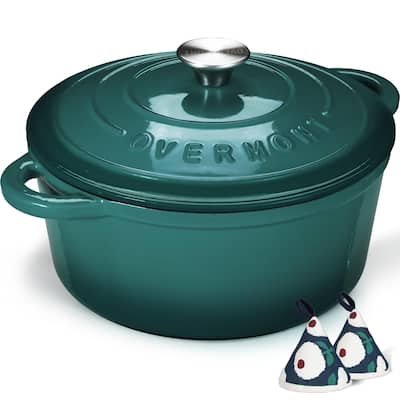 Enameled Cast Iron Dutch Oven - 7QT Pot with Lid Cookbook & Cotton Potholders Heavy-Duty Cookware for Braising, Stews, Roasting