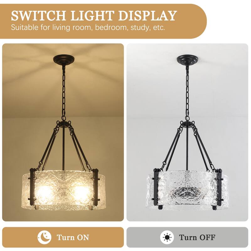 4-Light Classic Hanging Linear Chandelier Lighting Fixture with Glass Cover for Dining Room Kitchen Island