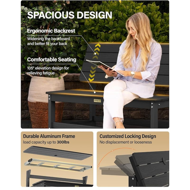 WINSOON All Weather HIPS Outdoor Convertible Bench Picnic Table with Umbrella Hole