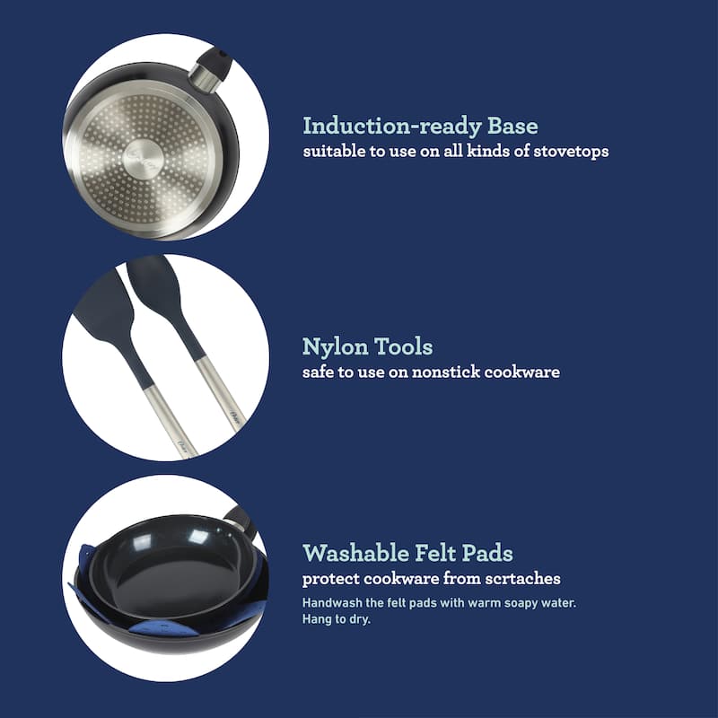 Oster Hawke 14 Piece Aluminum Premium PFA Free Ceramic Nonstick Blue Sapphire Pots and Pans Cookware Set W/ Induction Base