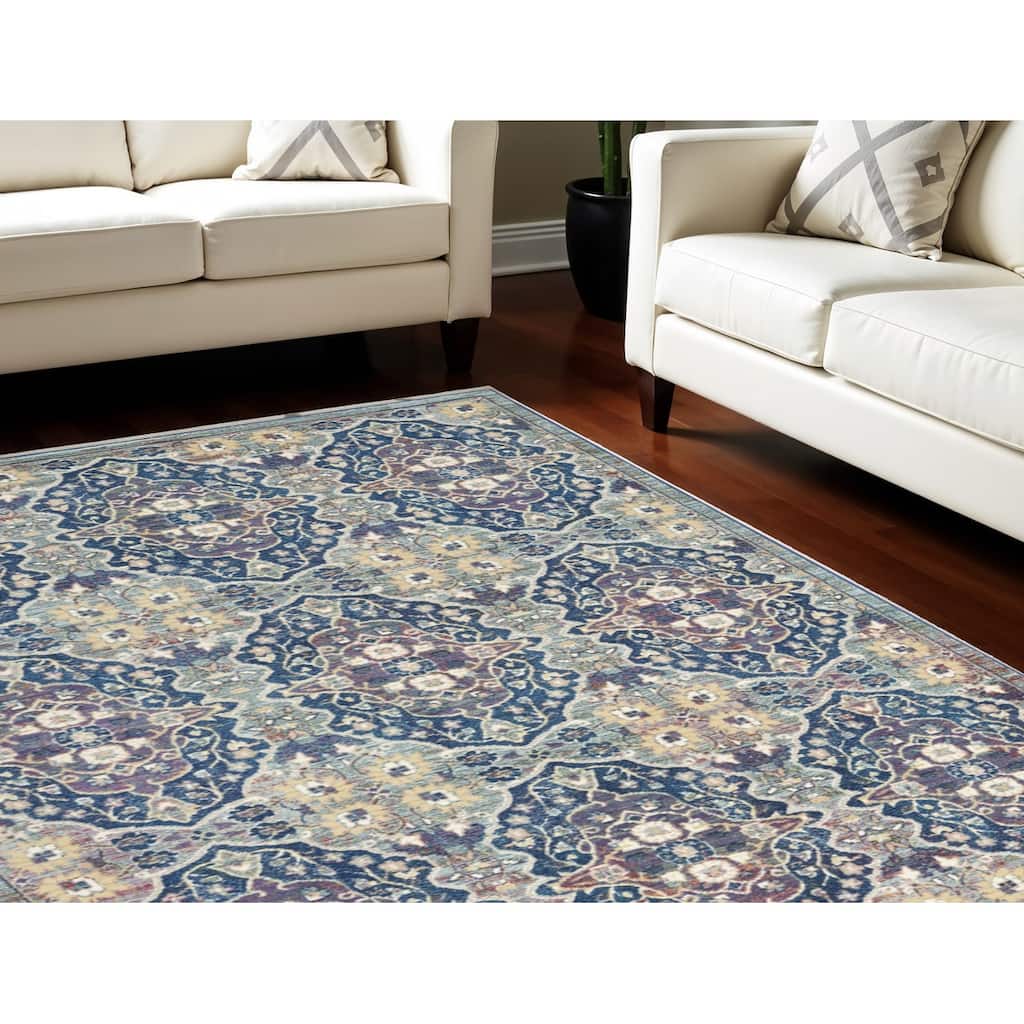 Power Loomed Distressed Floral Traditional Non Skid Area Rug - 118' X '94' X '0.5