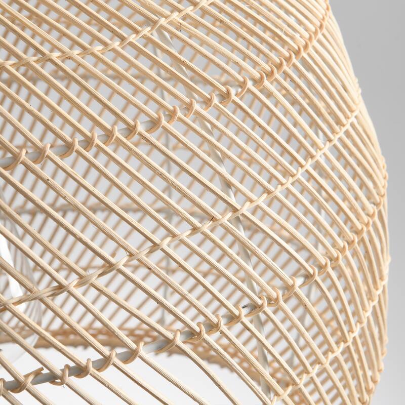 1-Light Coastal Style Brown Hand-Woven Rattan Cloche Hanging Pendant Light - 15.7" W x 62.9" H