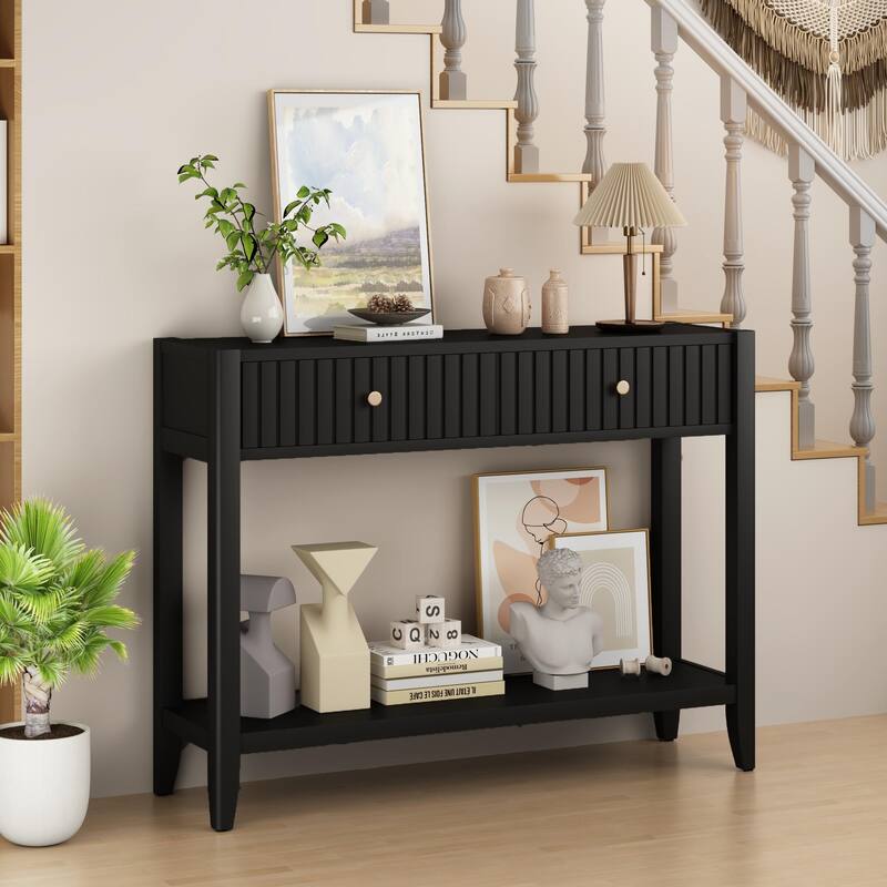 39.4" Stylish Narrow Console Table with 2 Drawers for Living Room Storage