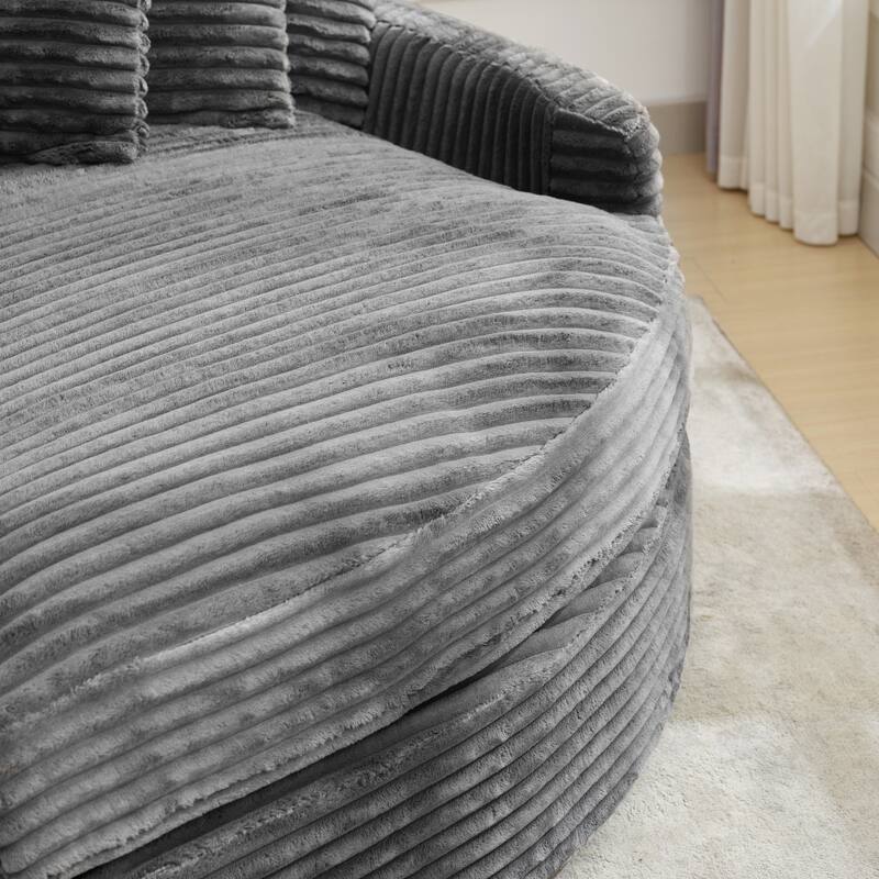 Oversized Fan-shaped Corduroy Couch, 2-piece Sectional Sofa with 4 & 8 Throw Pillows