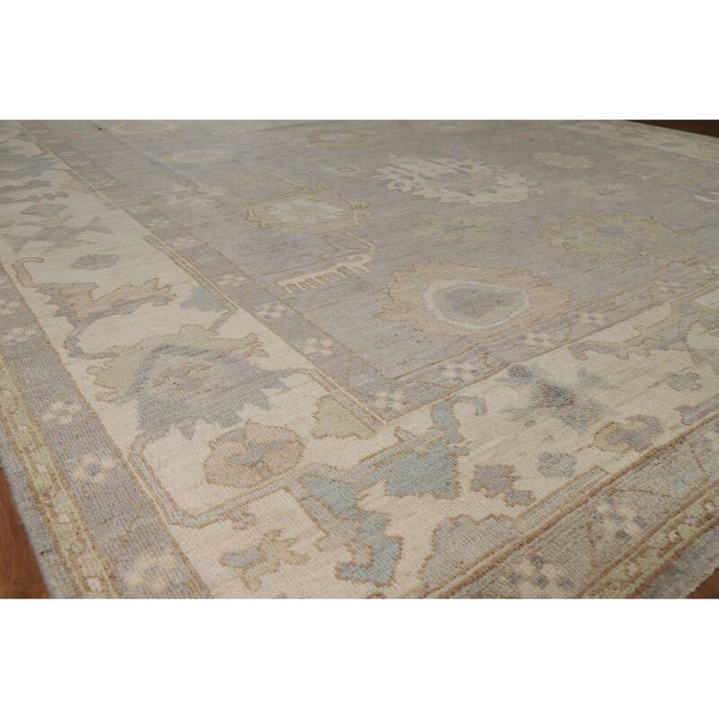 Hand Knotted Oriental 100% Wool Carpet Transitional All-Over Greys & Charcoal Oushak Area Rug - 12' 4'' X 9' 2''