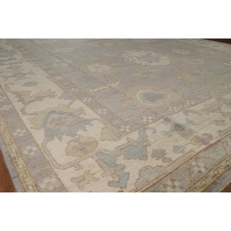 Vegetable Dye Oushak Turkish Area Rug Hand-Knotted Grey Wool Carpet - 9'2" x 12'4" - 9'2" x 12'4" - Grey