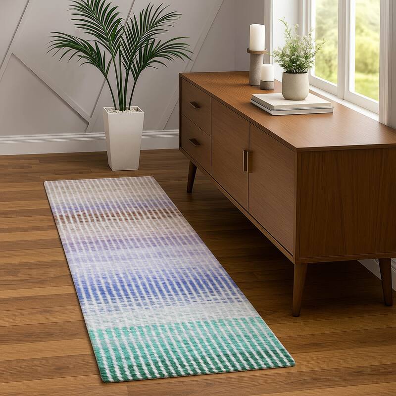 Machine Washable Indoor/ Outdoor Contemporary Stripes Chantille Rug