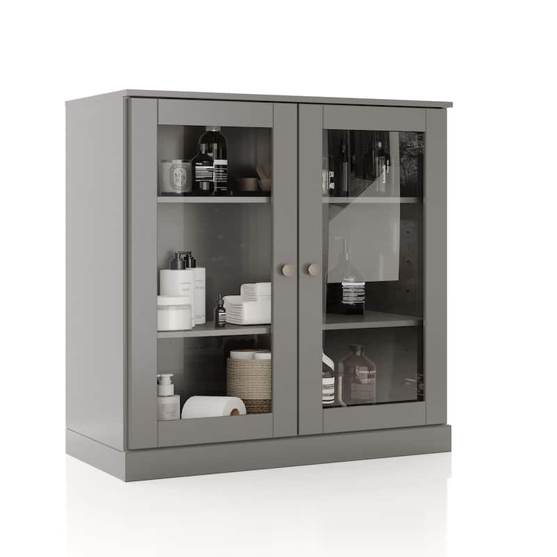Palace Imports 100% Solid Wood 32" Bathroom Cabinet with Clear Glass Doors and Adjustable Shelves
