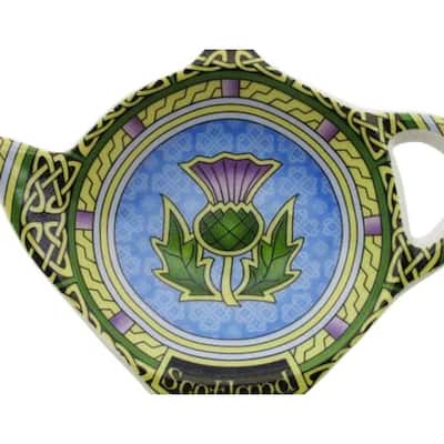 Scottish Thistle Teabag Holder Bone China Teapot-Shaped Tea Bag Rest with Celtic Knot Design - 3.93” (10 cm) in diameter