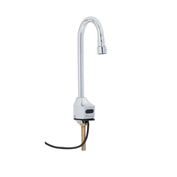 T and S Brass EC-3100 ChekPoint Deck Mounted Electronic Faucet with Rigid Gooseneck, 2.2 GPM VR Aerator, Flexible Stainless
