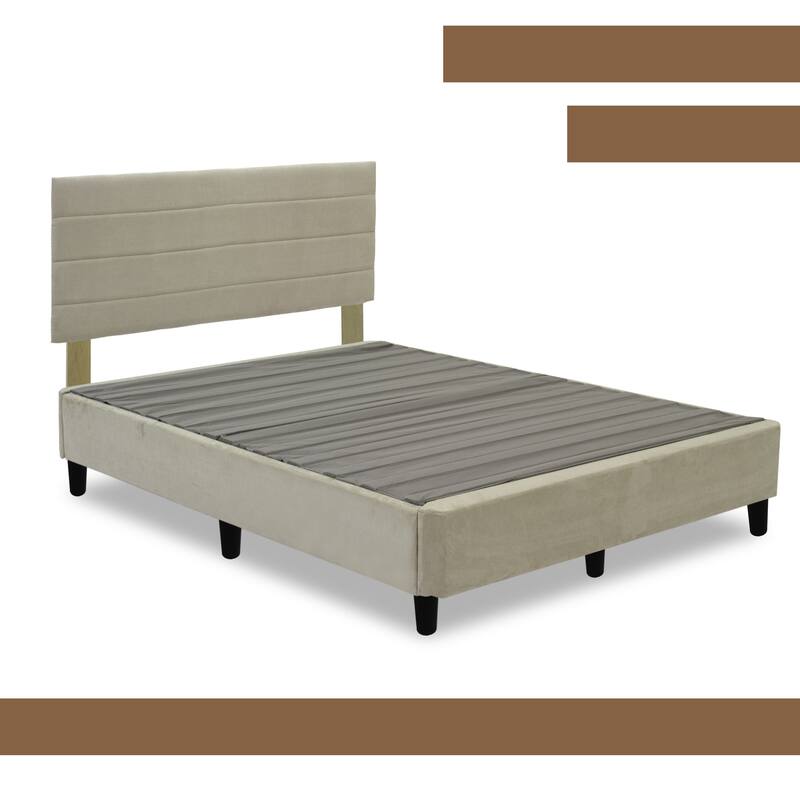 13-Inch Platform Bed For Mattress With Headboard, Eliminate Need for Box Spring and Frame, Beige