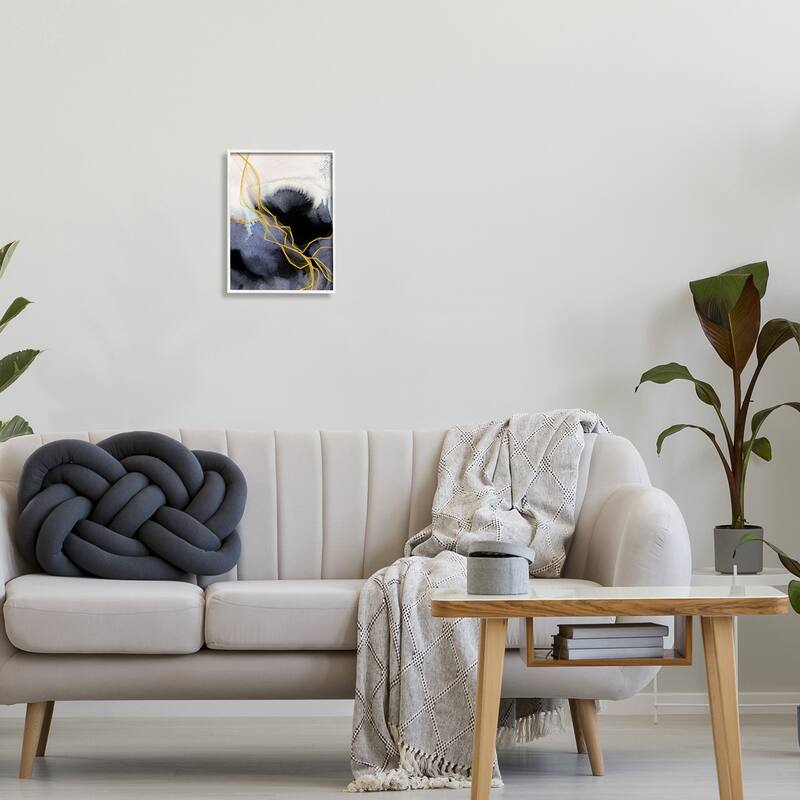 Stupell Modern Coastal Abstract Organic Lines Blue Gold Framed Giclee Texturized Art by Irena Orlov