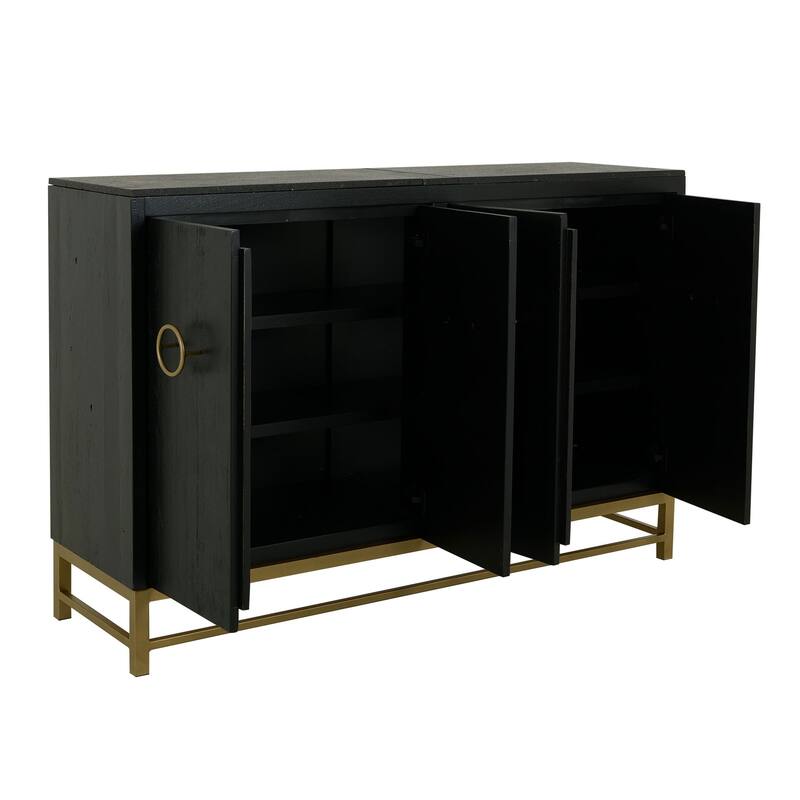 Kianu Sideboard Console Cabinet, 4 Door, Fixed Shelves, Charcoal Black