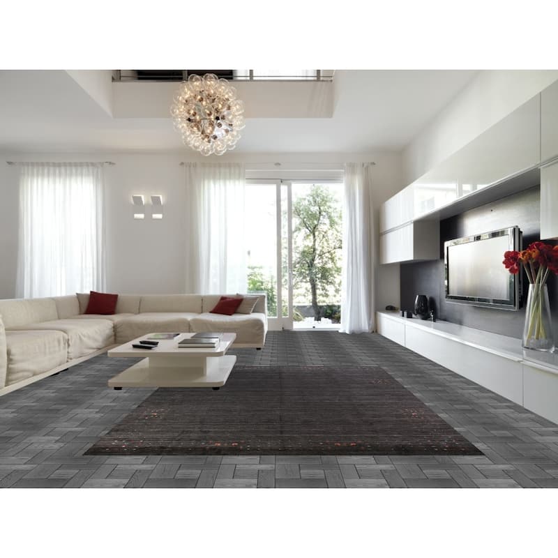 Charcoal Tribal Gabbeh Indian Area Rug Handmade Wool Carpet - 9'1" x 12'1"