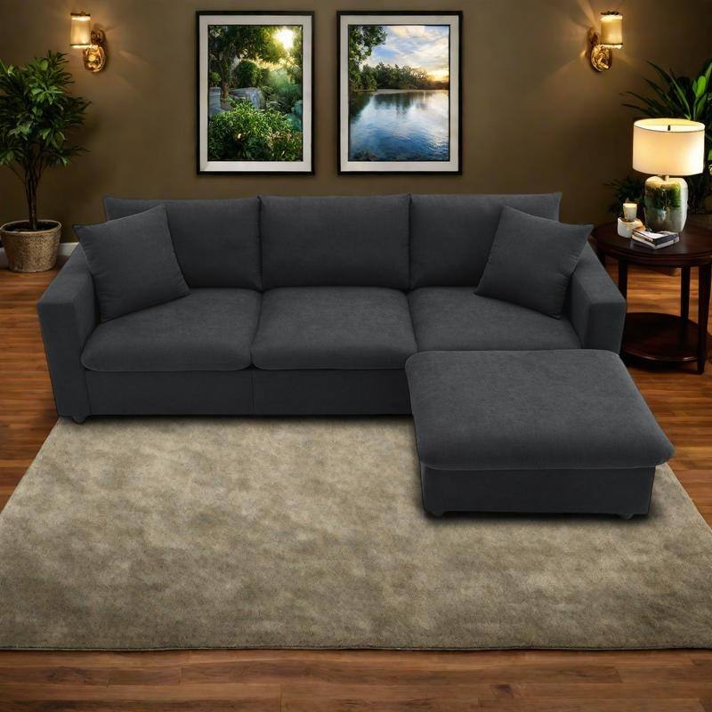 100.4" L-Shaped Polyester Sectional Sofa with 4-Seat Convertible Couch and Ottoman & Pocket Spring Cushions (300lb Capacity) - Black