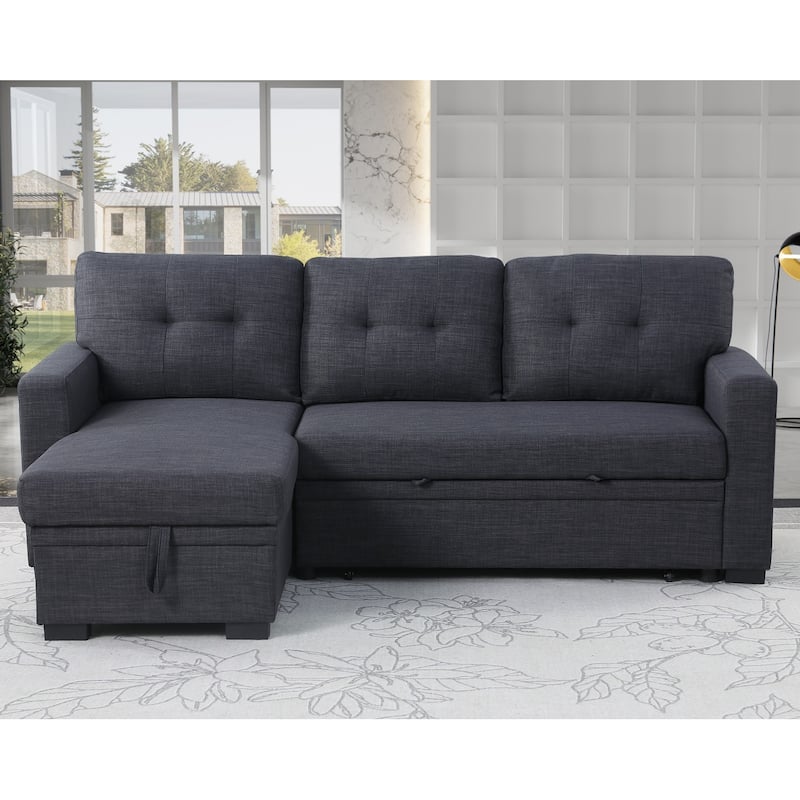 Modern Living Room Modular Sofa with Pull-out Bed and Hidden Storage - Dark Grey