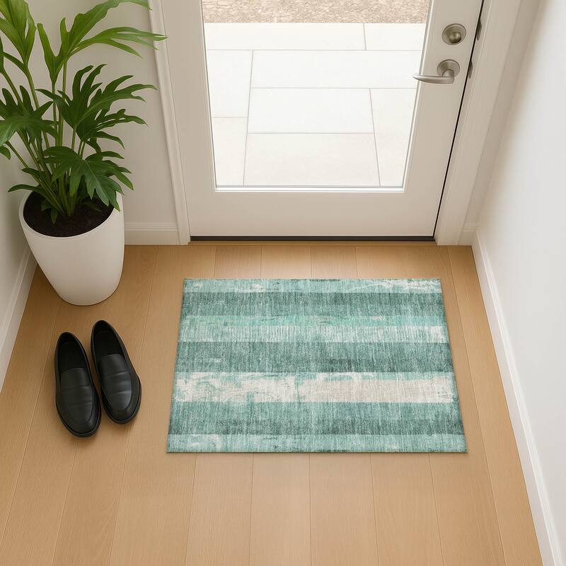 Premium Washable Super Soft Modern Stripe Mayfield Rug - Seafoam - 1'8" x 2'6"