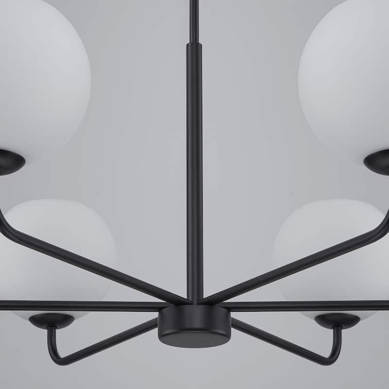 6-Light Black/Gold Modern Large Sputnik Chandelier with Opal Glass Globe