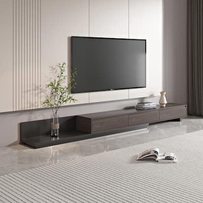 Extendable 118" Modern TV Stand with 3 Spacious Drawers, Adjustable Length Media Console for Living Room