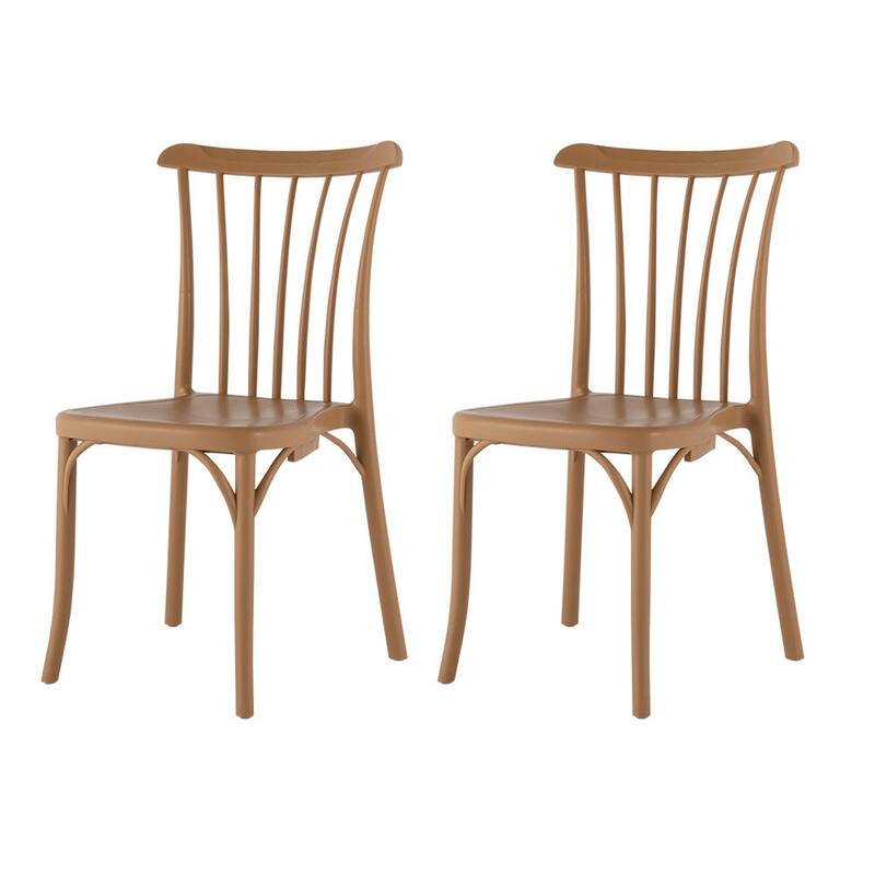 HomeRoots Set of Two Tan and Natural Heavy Duty Plastic Slat Back Dining Side Chairs